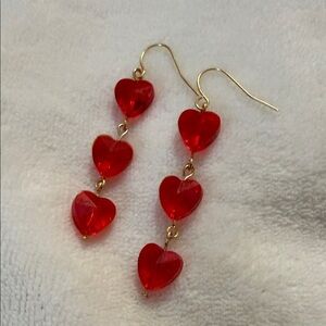 Hand Crafted Red Heart Drop Earrings